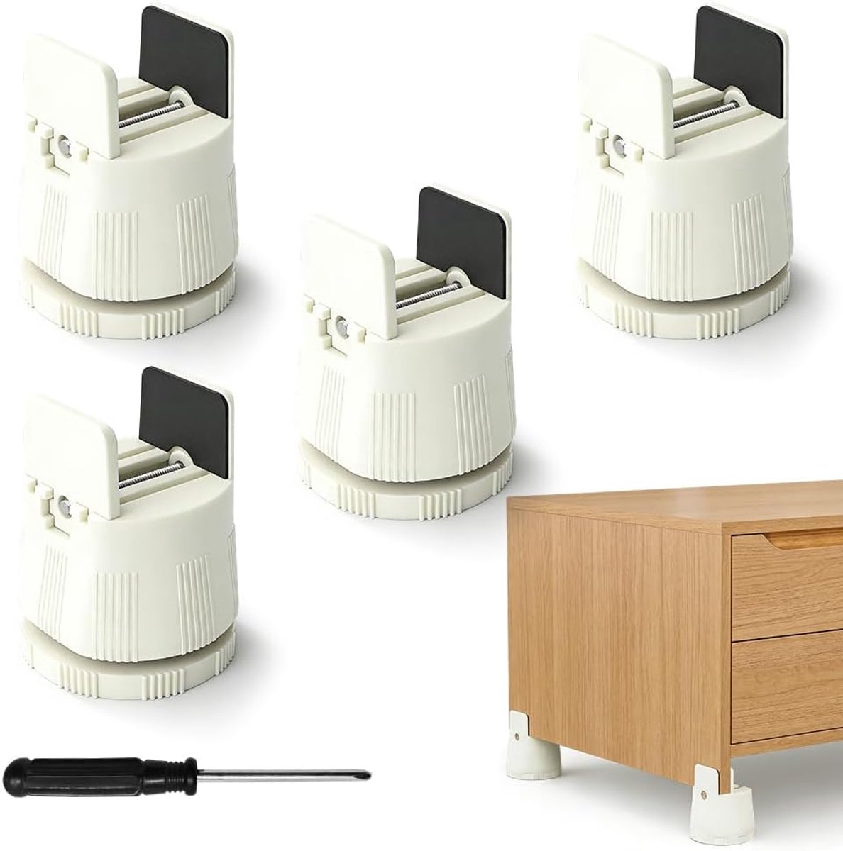 SnelShoppen - 4 Stuks Meubelverhogers 6-8 cm Verstelbaar voor 10-50 mm Tafelpoten, Zware Last, Stoelverhogers met Schroefklem, Antislip Meubelpoten vo