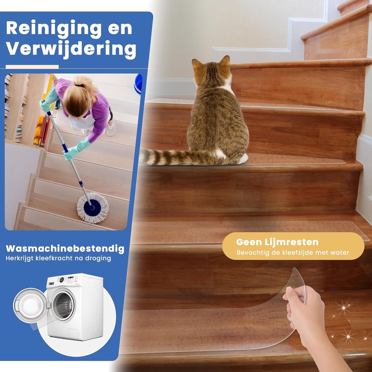 SnelShoppen - 15 Stuks Antislip Trapmatten Transparant, Zelfklevende Duidelijke Trapmatten voor Binnen, Bescherming voor Huisdieren, Ouderen en Kinder
