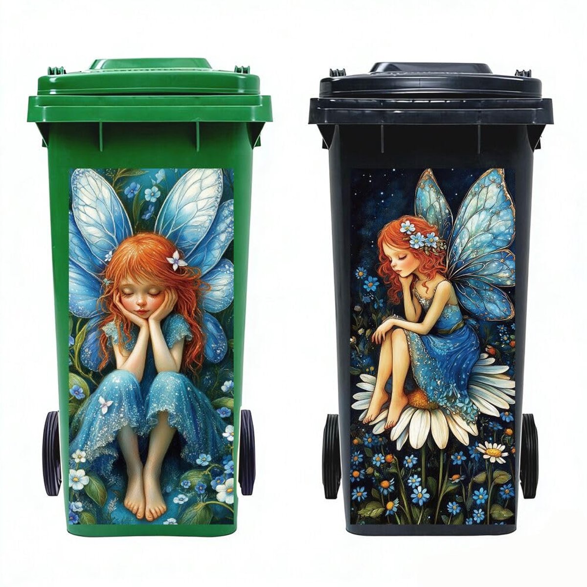 SnelShoppen - Set van 2 grote stickers voor buiten, bloemenfee, 38 x 82 cm, waterdichte decoratieve stickers voor tuin, kleurrijk en opvallend, eenvou