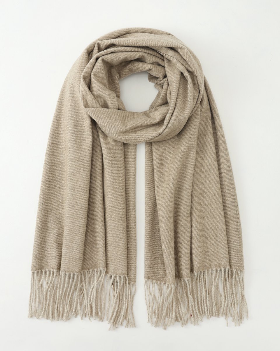 Nouka - Dikke Winter Sjaal - Taupe Sjaal - met Franjes - Cadeau voor Vrouwen - 65 x 180 cm