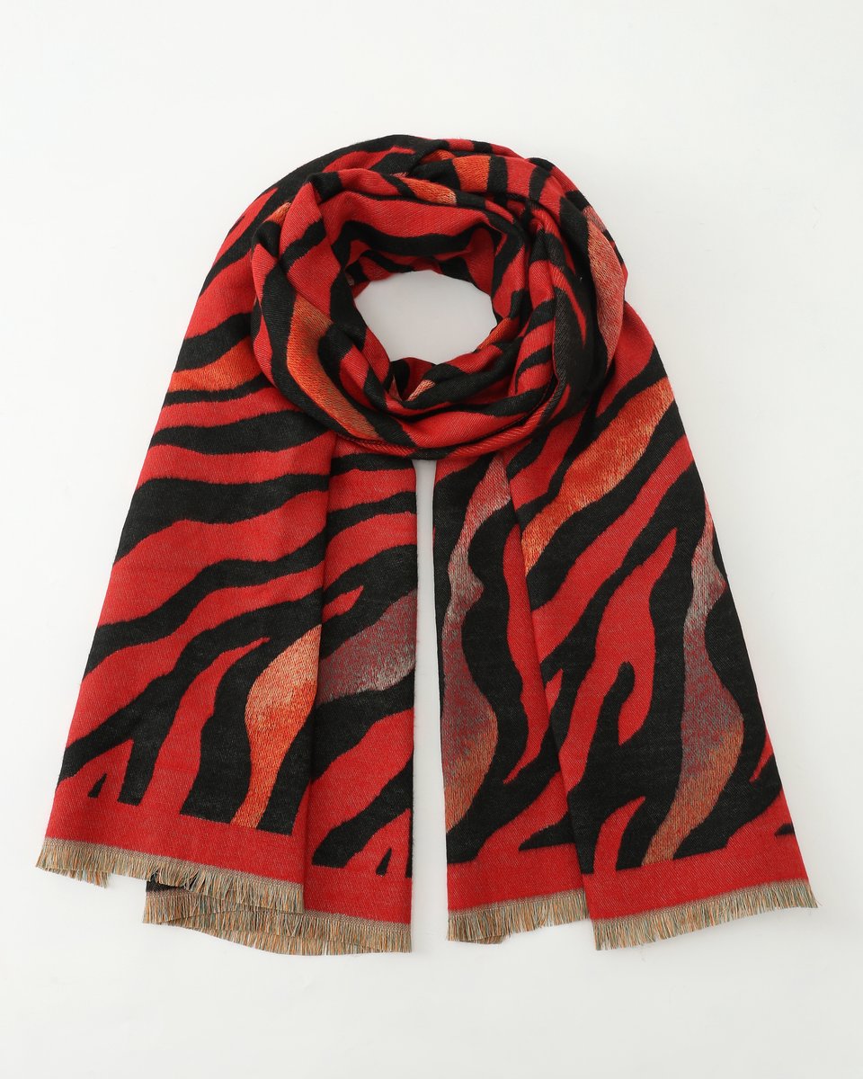 Nouka - Dikke Winter Sjaal - Zebra Print - Herfst Kleuren - Rood en Zwart - Cadeau voor Vrouwen - 65 x 180 cm