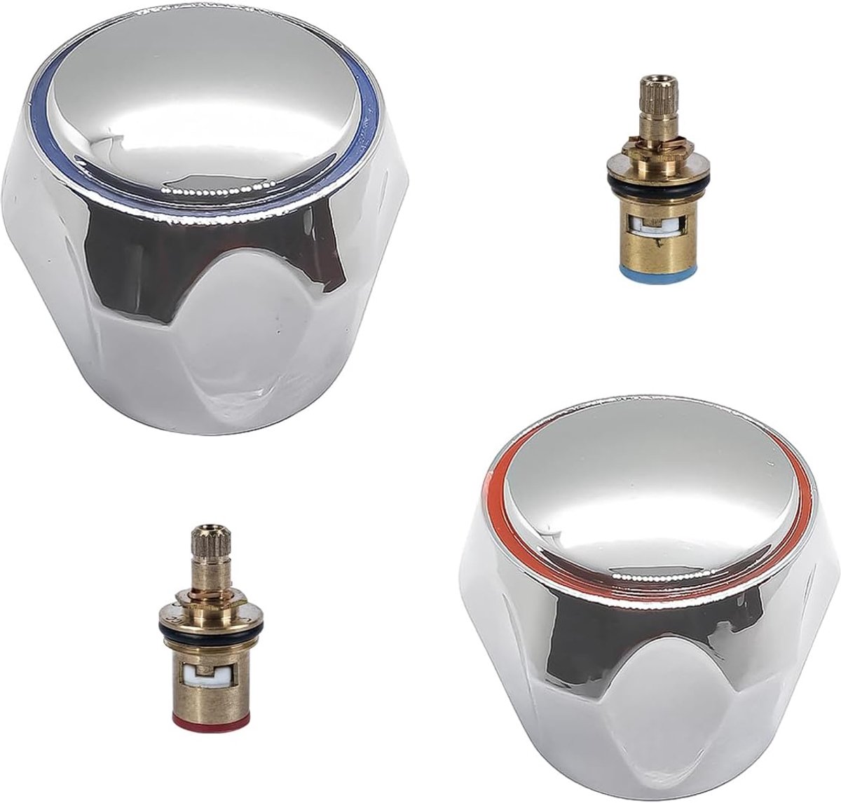 SnelShoppen - Faucet Reparatie Kit 2 Stuks, 1/2" Standaard Wastafelkraan, Mengkraan, Handgreep Cartridge met Warm/Koud Indicatoren voor Eenvoudige Ver