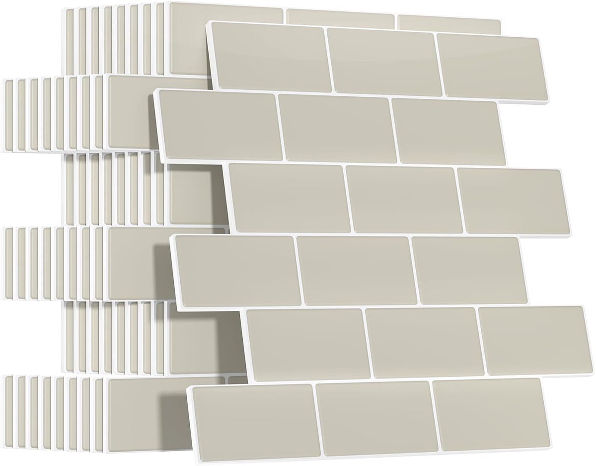 SnelShoppen - Yoillione Tegelstickers Keuken Badkamer Spatwand 10 Stuks 3D Decoratieve Panels Beige PVC Waterdicht Mosaïek Wandstickers