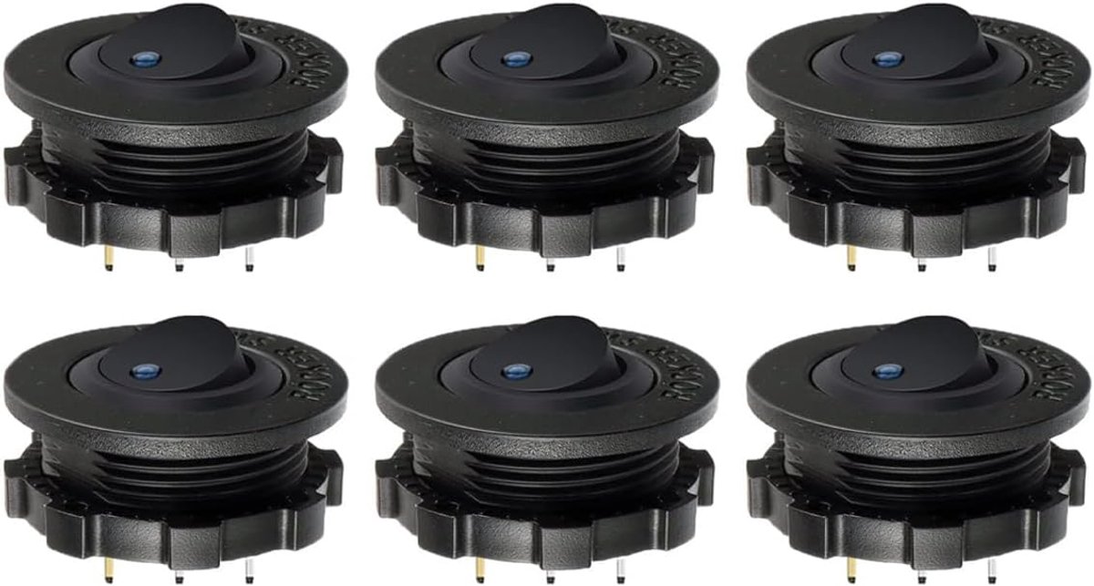 SnelShoppen - Set van 6 Waterdichte Rocker Schakelaars 20A/12V, 3-Pin Rond Aan/Uit Toggle Schakelaars met LED Licht voor Auto, Boot, Jacht, Blauw