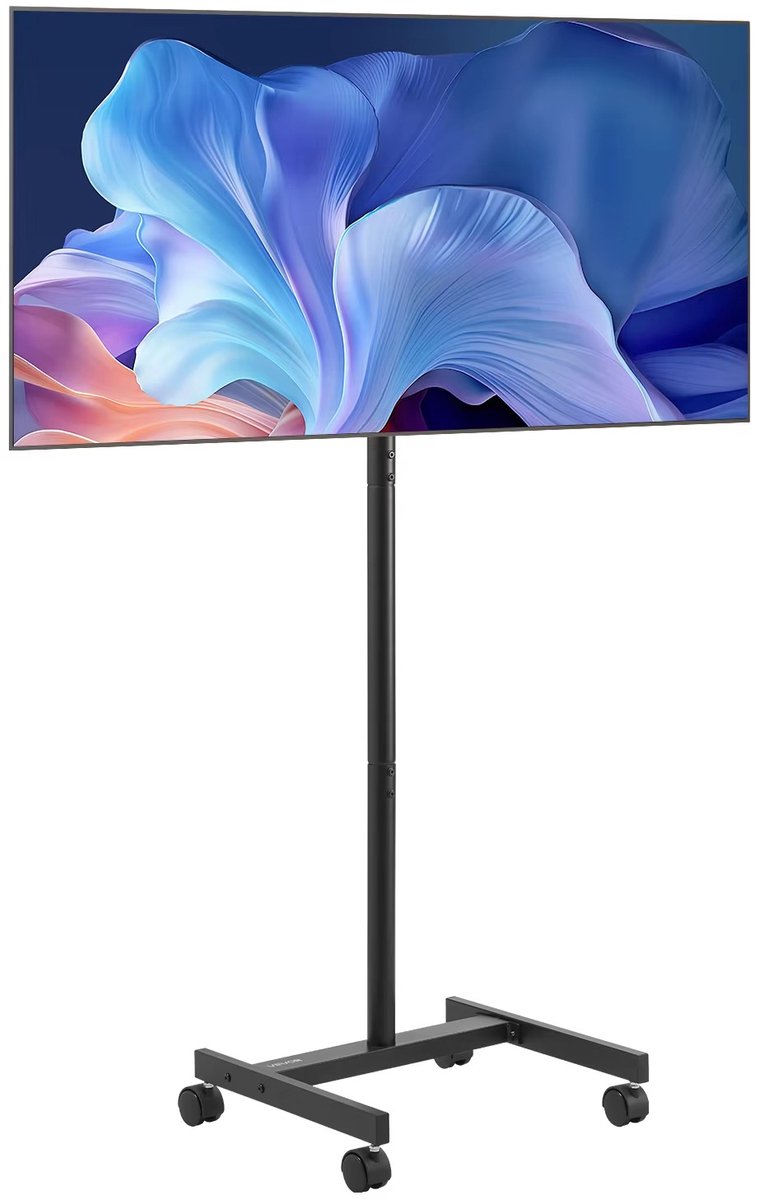 Cherrys Finds - TV Standaard - Mobiele TV Standaard Met Wielen - Rollend Standaard - Verstelbaar & Draagbaar - Universeel 17-55 Inch - Zwart