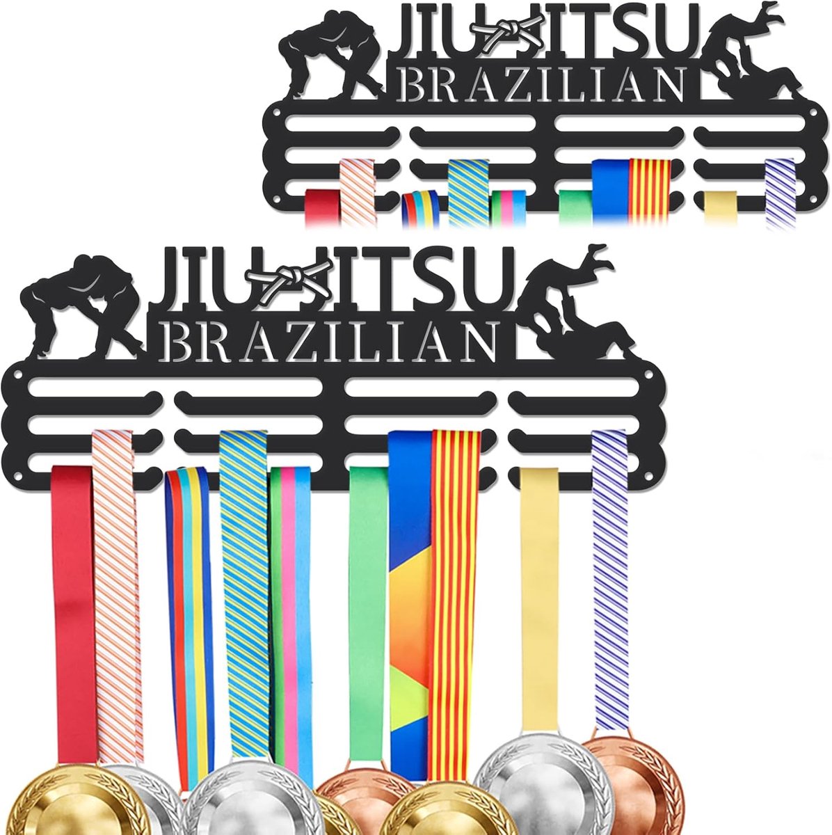 SnelShoppen - Brazilian Jiu Jitsu Medaillehouder - Muurbevestiging - 40x15cm - Taekwondo Medaille Display - Met 12 Laag Handgrepen - Perfect voor Spor