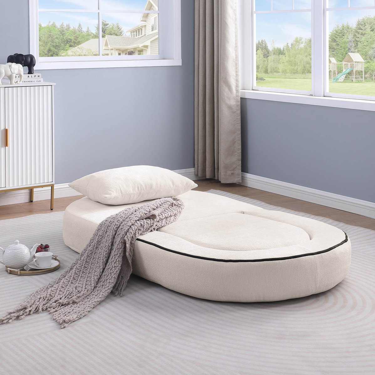 MIVRAY Slaapbank 101 Cm - Opvouwbaar En Omvormbaar Met Kussen - Voor Woonkamer, Slaapkamer, Logeerkamer En Appartement - Chenille Beige