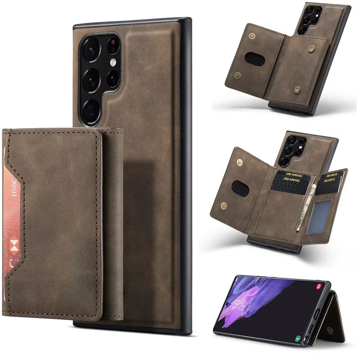 Super Stevig 2-in-1 Lederen Hoesje met Kaarthouder - Geschikt voor Samsung Galaxy S24 Ultra - Magnetische Portemonnee Hoes - Pasjeshouder - Bruin