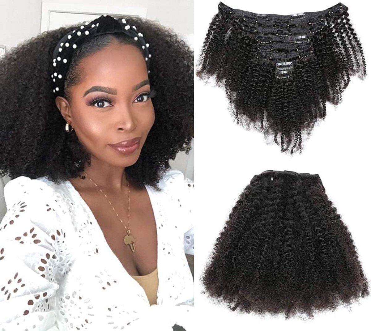 Clip In Hair Extensions 12 Inch - Afro Kinky Curly - 8A Virgin Human Hair - Eenvoudig in te zetten - ShopVlot