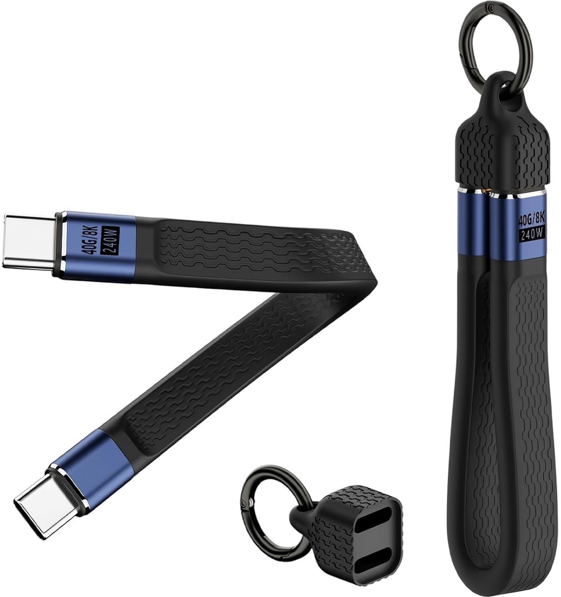 SnelShoppen - USB C Kabel 240W PD, Snelladen, USB C naar USB C Kabel Kort 13cm met Sleutelhanger, Gegevensoverdracht 40Gbit/s, Audio/Video 8K 60Hz, Op