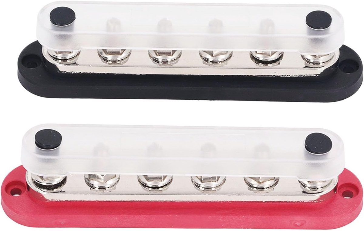 SnelShoppen - 2Pcs Vermogensdistributieblok M8 300A 12-48V Messing RVS Busbar Aansluitblok met Deksel