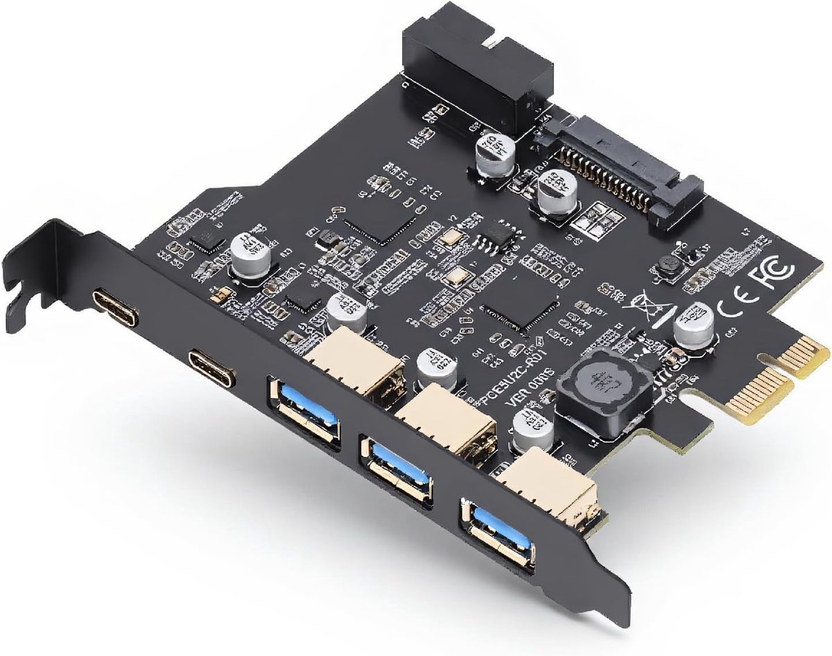 SnelShoppen - PCIe USB 3.2 Gen 2 Kaart met 20Gbps, 5 Poorten (3 Type A, 2 Type C), PCI Express Uitbreidingskaart voor Linux en OS X PC