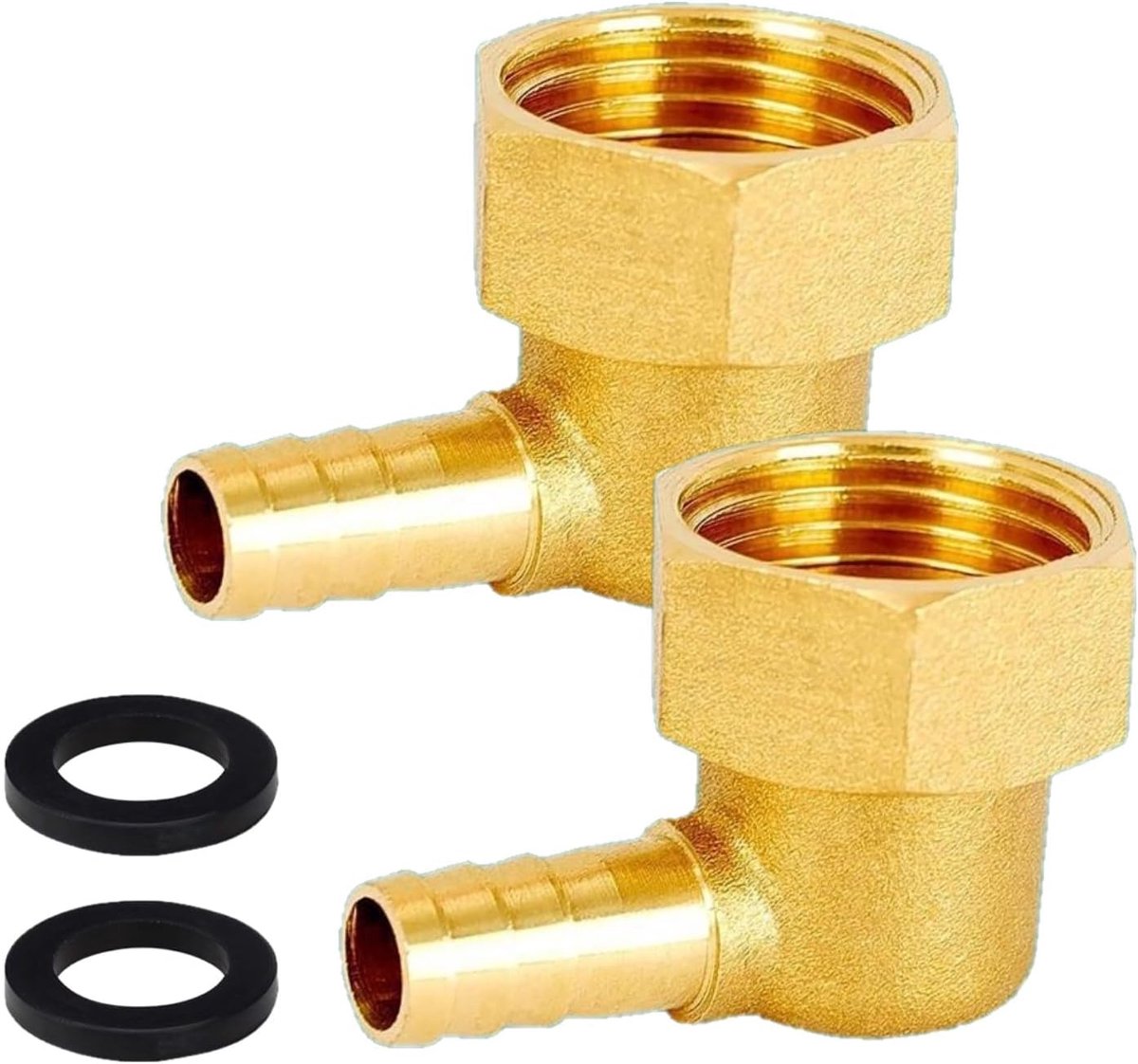SnelShoppen - 2x Messing Hoekslangverbinder 90° 1/2 Inch Binnen draad naar 10mm Slang, Slangkoppeling voor Tuin, Keuken en Waterleidingen
