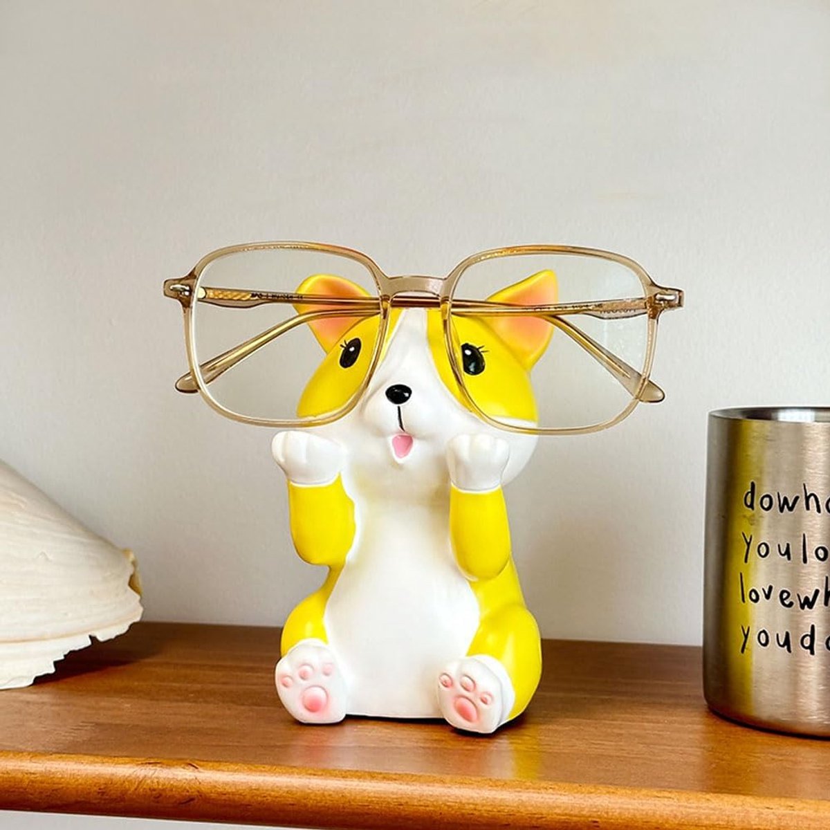 SnelShoppen - Hars Cartoon Corgi Hond Brillenhouder Dier Sculptuur Desk Ornament Decoratief Beeldje voor Bureaublad Kantoor Accessoire