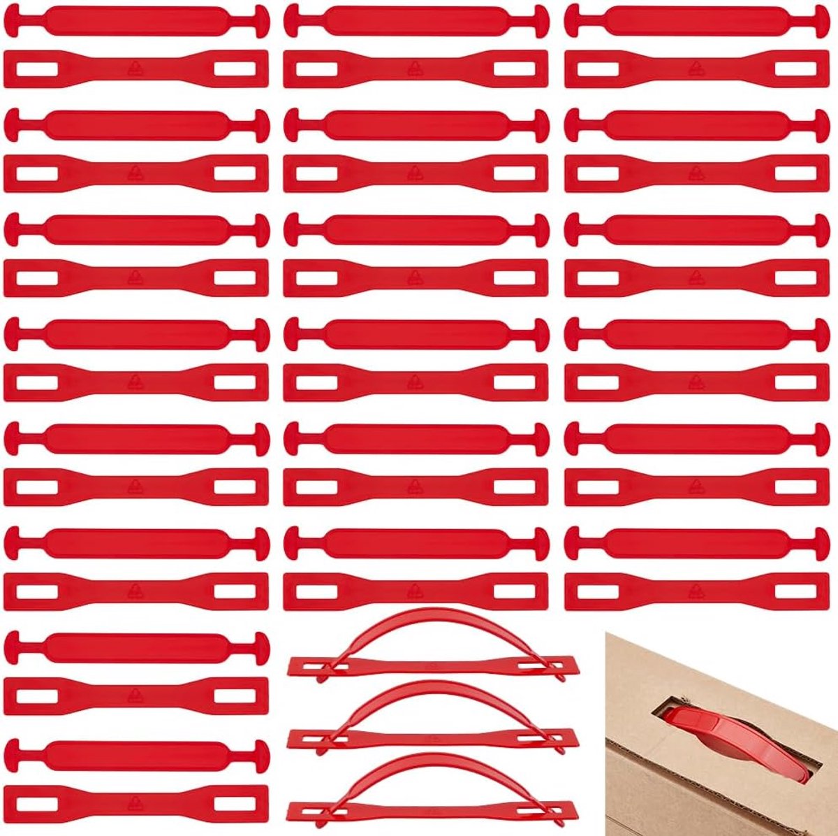 SnelShoppen - 120 Sets Plastic Handgrepen voor Kartonnen Dozen - Rode Verhuisaccessoires - Stevige Handvatten voor Verpakkingen, Luggage en Meer