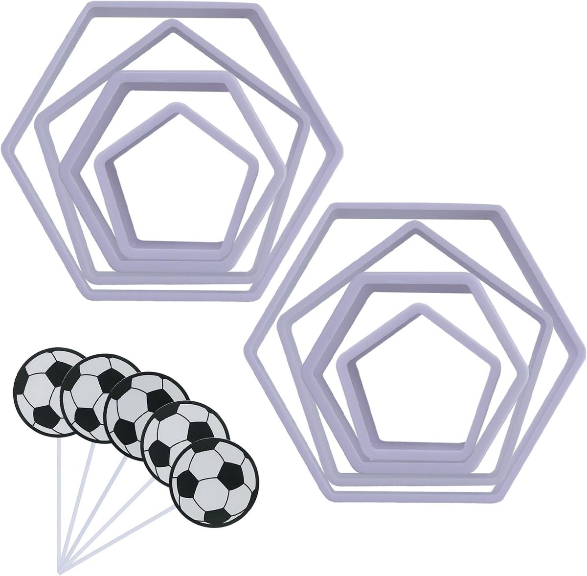 SnelShoppen - 8-delige Voetbal Koekjesuitsteekset met Hexagonale en Vijfhoekige Uitstekers, Inclusief 5 Voetbal Taartinvoegen, Kunststof Koekjesvormen