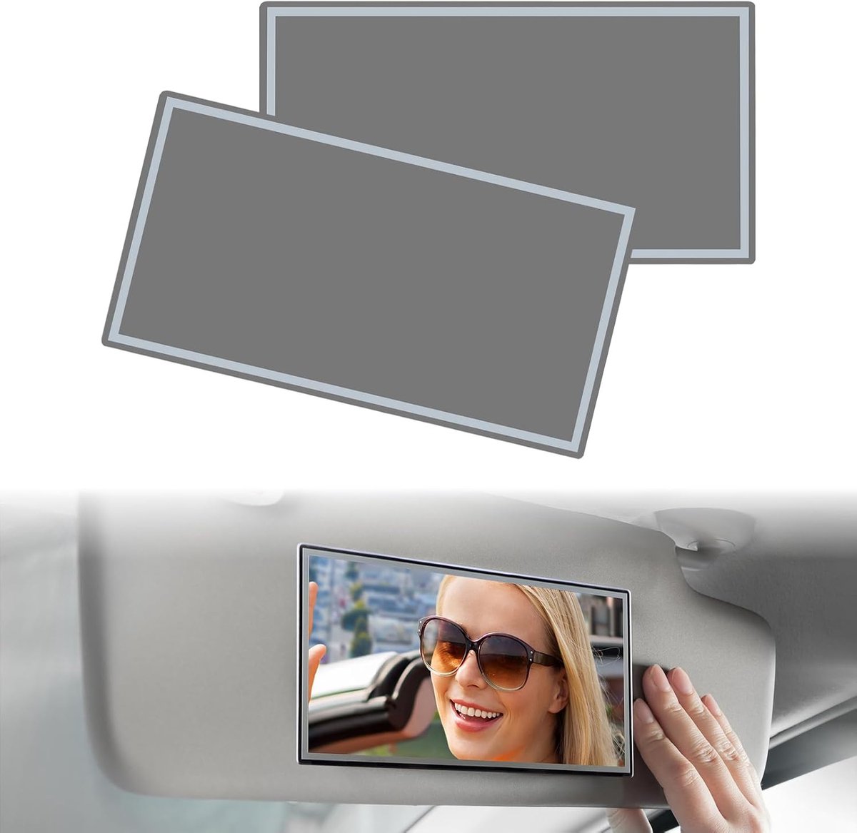 SnelShoppen - 2 Stuks Auto Make-up Spiegels, 15 x 8 cm Zonnevisier Spiegel, Make-up Spiegel, RVS, Ruimtebesparend, Luxe, Voor Auto, Reizen, Dagelijks
