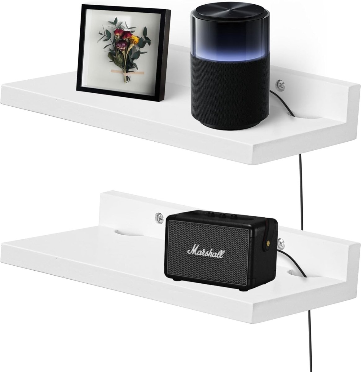 Kleine Wandplank van 9 Inch met Draadopening, Ideaal voor Camera's, Routers en Decoratie, Set van 2 (Wit)