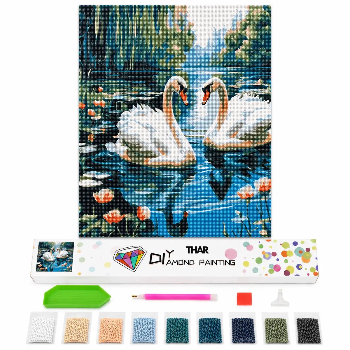 THAR Diamond Painting Zwanenpaar - 40x50 cm - Ronde Steentjes