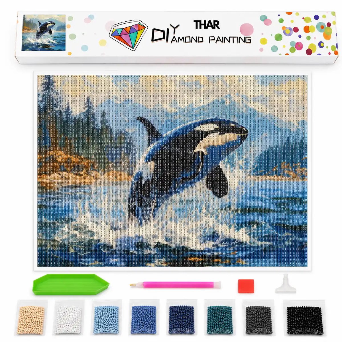 THAR Diamond Painting Orka - 40x50 cm - Ronde Steentjes