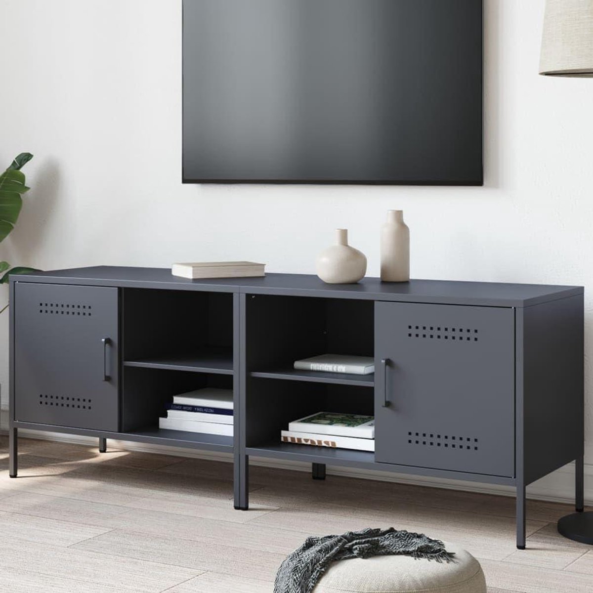 Tv-meubel set - Dressoir laag - Woonkamer opbergen - Industrieel staal design - 68 x 39 x 505 cm - Antraciet