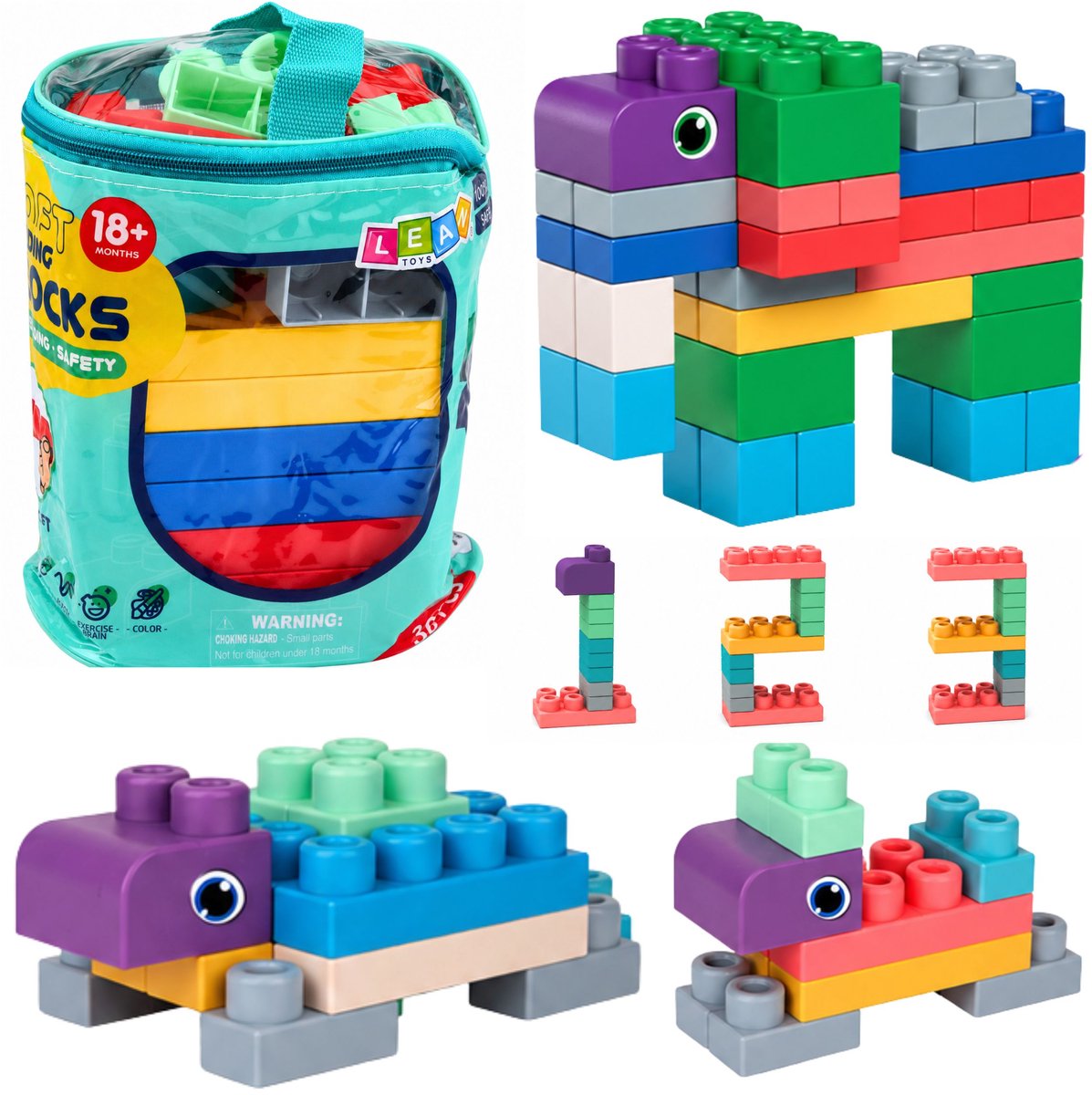 Zachte sensorische bouwblokken in een tas voor kinderen Kleurrijk 30 stuks.
