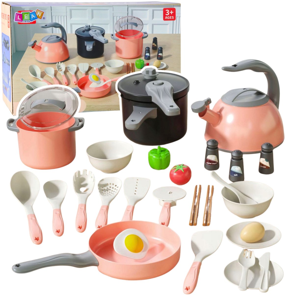 Keukenset Potten Kookaccessoires Voedsel Roze 32-delig.