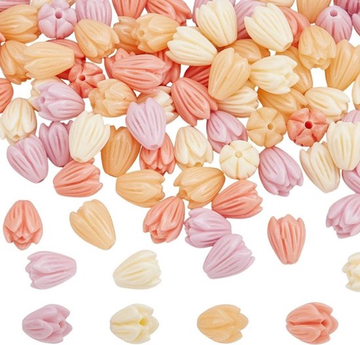 100 Stuks 4 Kleuren Jasmijn Bloem Kralen, Synthetische Koraal Bloemen Spacer Kralen voor DIY Sieraden, Armbanden en Kettingen, 8-8.5×6.5-7mm