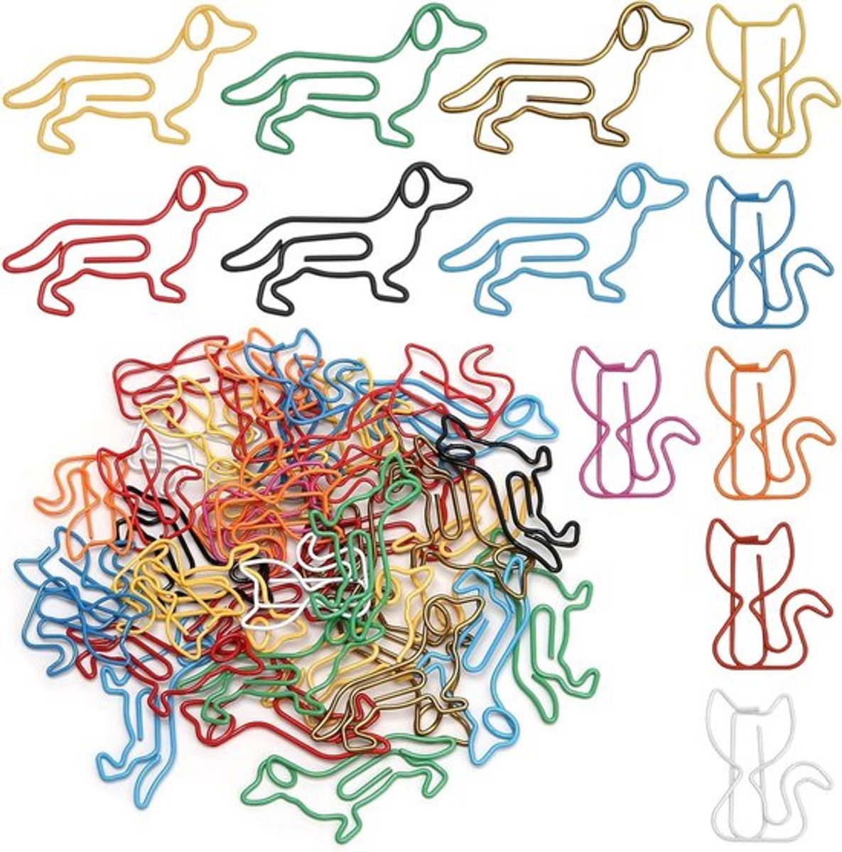 Gekleurde Teckel en Kat Vormige Paperclips - 60 Stuks Metalen Kantoorbenodigdheden voor Documentorganisatie en Schoolgebruik