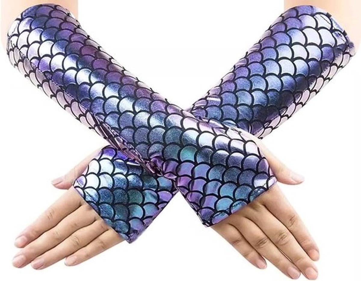 Lange vingerloze handschoenen met zeemeerminnen schubben voor vrouwen, perfect voor Halloween, feesten en carnaval