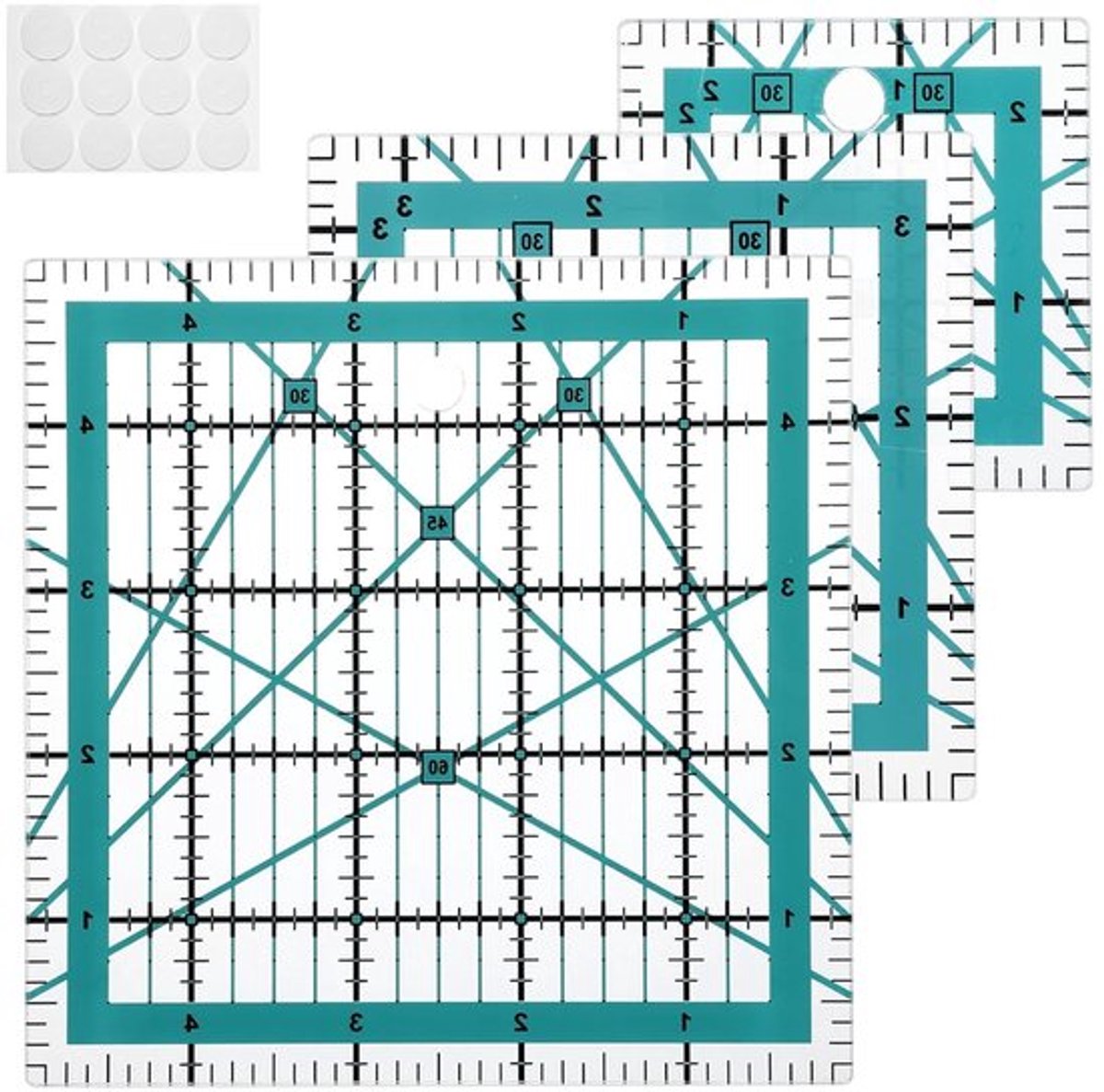 3-delige Patchwork Liniaal Set, Naaien Liniaal voor Quilten, Hoekweergave, Ideaal voor Stoffen en Rolmesjes (6.3/8.8/12.7cm)