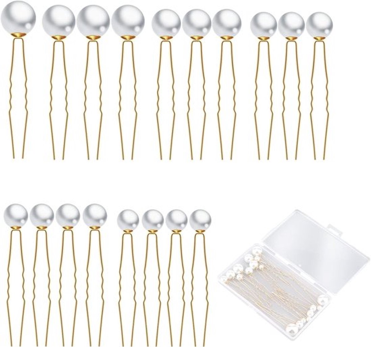 Elegante 18-delige parel haarspelden in 6 maten voor bruiloften, bruid, bruidsmeisjes en vrouwen (Goud)