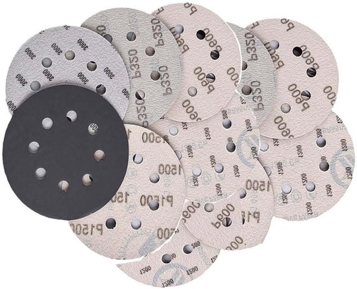 Wet en droog schuurpapier schuurdiscs van siliconencarbide, korrelgrootte 320-3000, geschikt voor hout, metaal en auto, 24 stuks