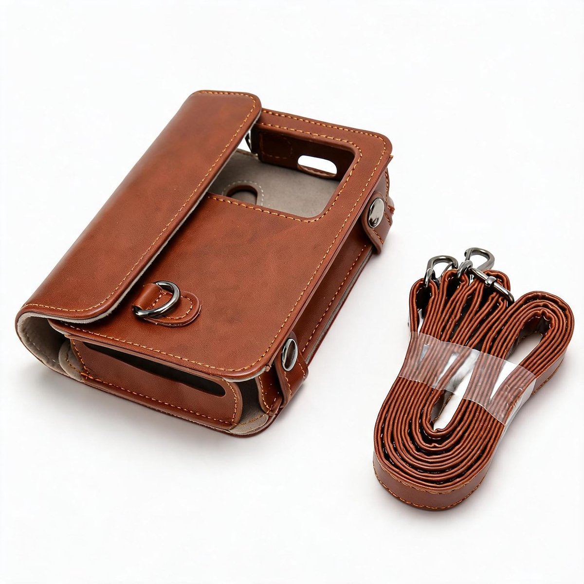 SnelShoppen - For C210R Mini 2 Retro Camera Case - PU Leren Beschermende Cameratas met Verstelbare Schouderriem - Bruin - Voor Fotografie en Reizen