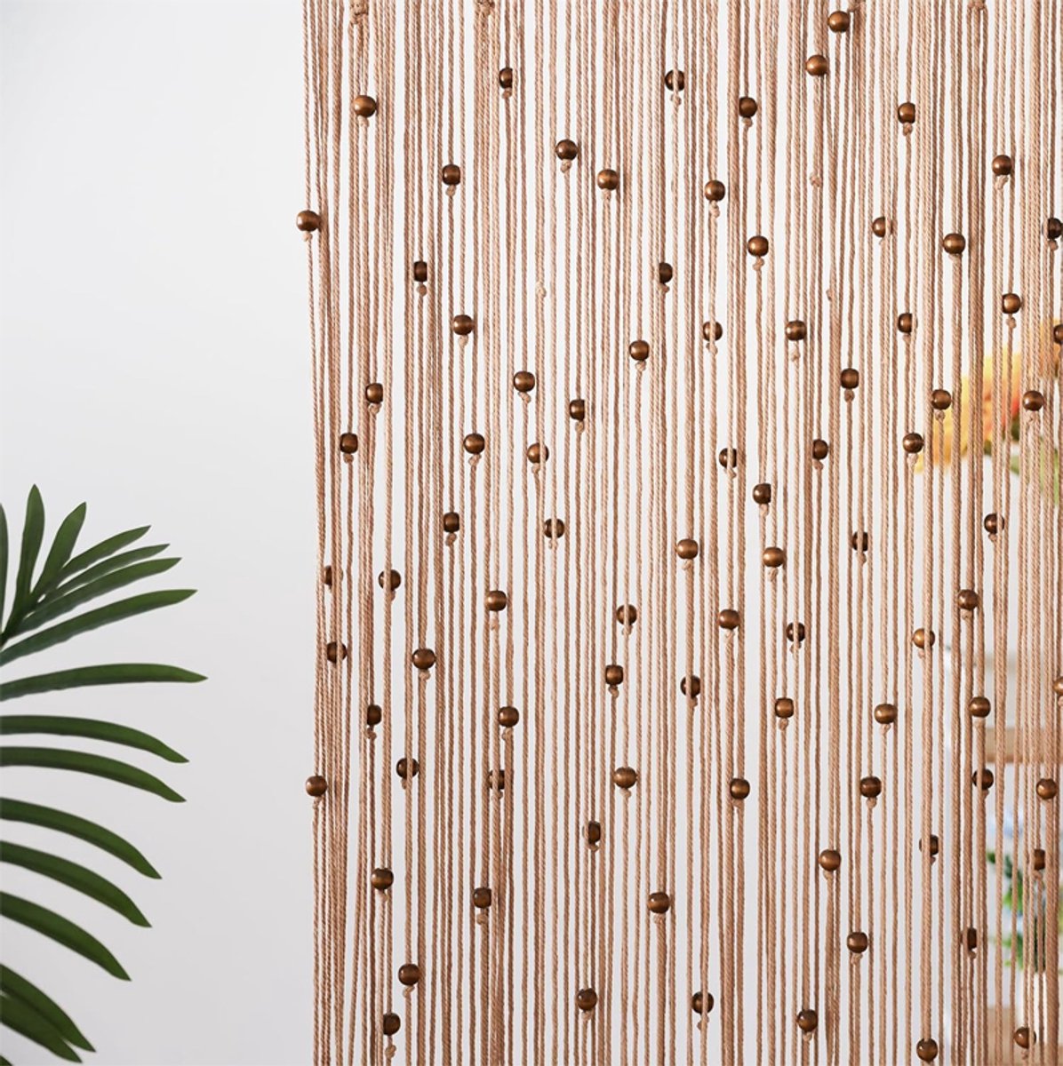 KZQ Geweven macramé kralen gordijn met houten kralen - 1 paneel 90x200 cm - Boheemse kamerdivider voor deur raam en kast - Privacy en decor voor slaapkamer en woonkamer - Kaki