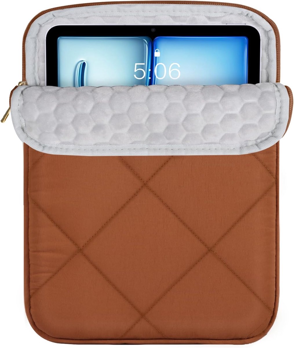 SnelShoppen - Padded Tablet Tas 9-11 Inch voor Vrouwen - Schattige Gevoerde Tablet Bag Latte - Zachte Beschermhoes voor iPad 11" A16, 10e Generatie, A