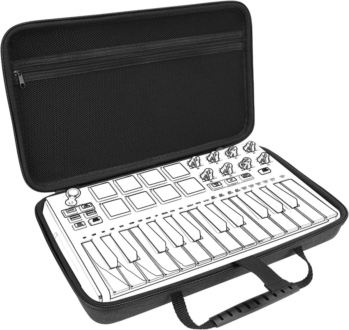 SnelShoppen - Hardshell Case voor MIDI Drum Pad en Keyboard Controller - Beschermhoes voor 25-Toets Akai MPK Mini MK3 - Donkergrijs, Compact, Stootvas