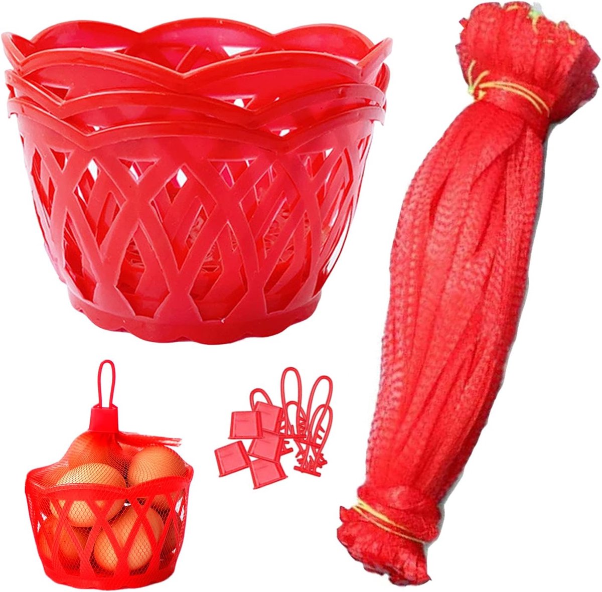 SnelShoppen - Rood Plastic Nettenzak, Herbruikbare Mesh Tas voor Eieren, Fruit en Groenten, Ideaal voor Boodschappen, Keuken, Tuin, 30x40cm