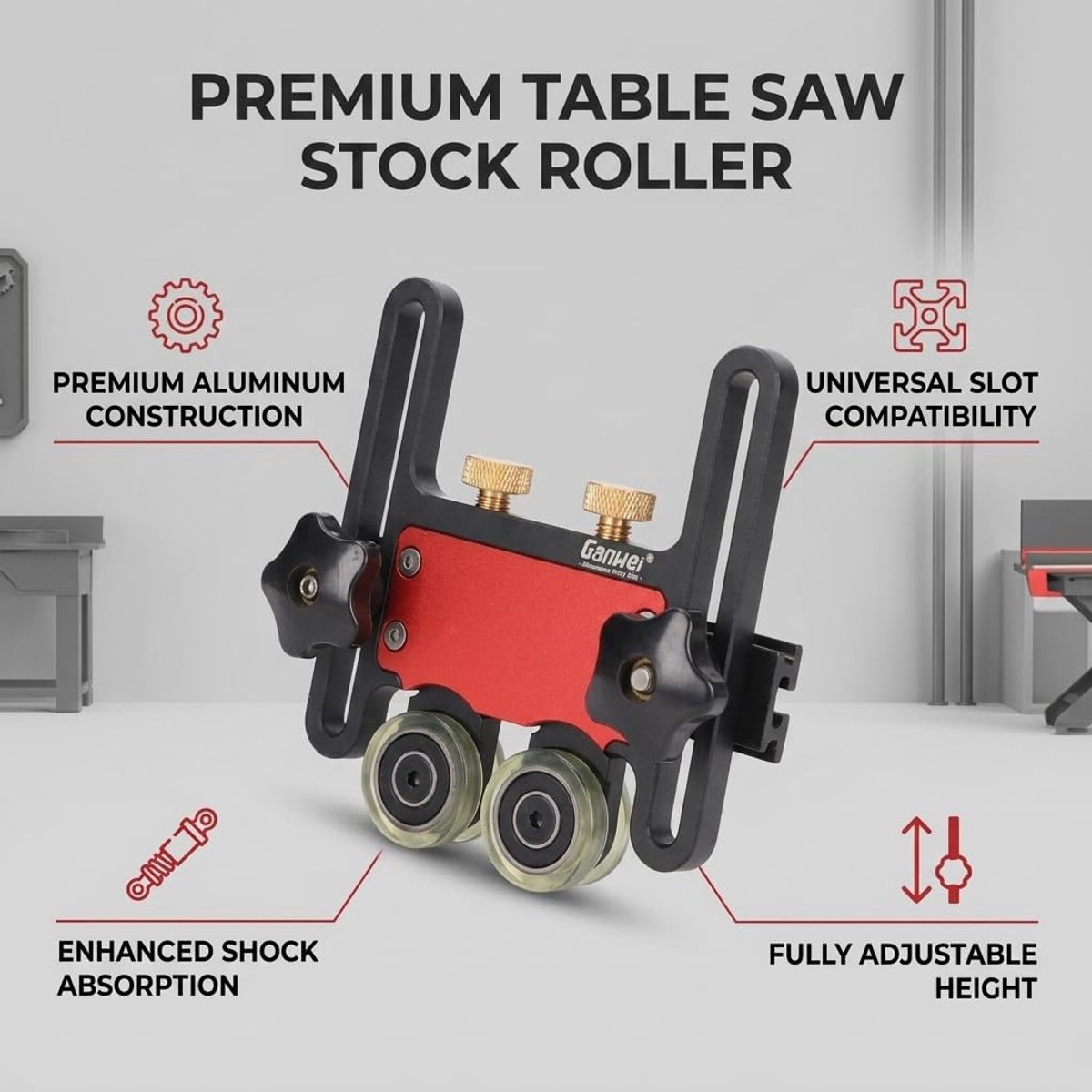SnelShoppen - Verstelbare Verenbord Sliding Roller Houtbewerkings Veiligheidsaccessoires voor Freesbanken en Zagen met Schokabsorptie