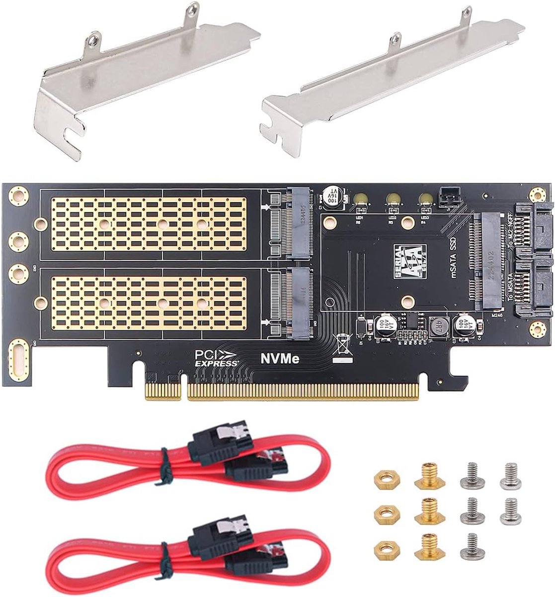 SnelShoppen - 3 in 1 Hard Drive Uitbreidingskaart M.2 PCIE Adapter MSATA naar PCIE 16x Converter met Baffle en SATA Kabel voor Snelle Gegevensoverdrac