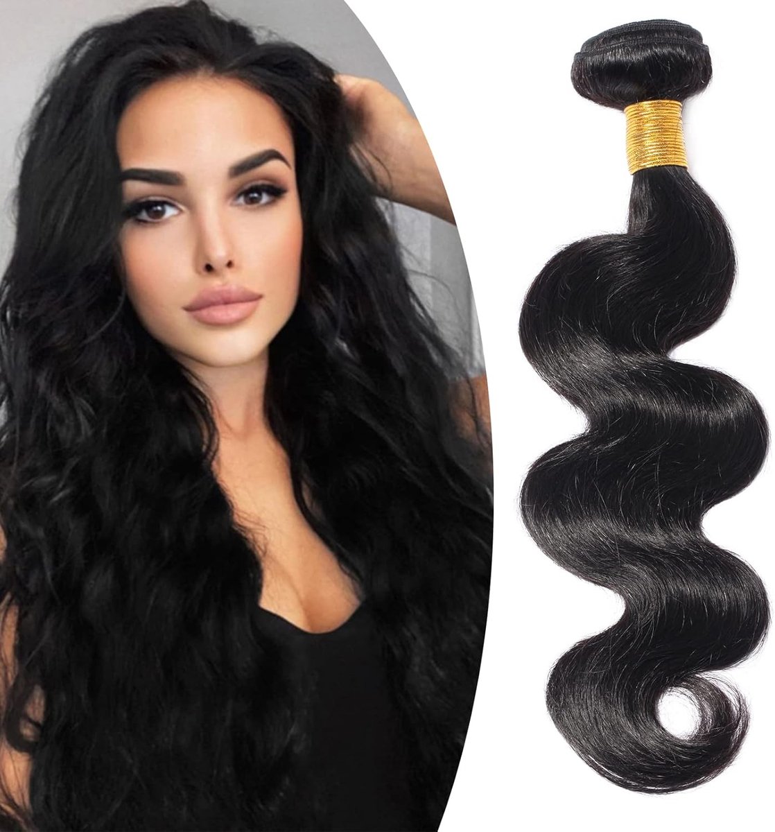 SnelShoppen - 24 Inch SEGO Body Wave Menselijk Haar Weave Bundles Haar Weft Extensions Echte Mensenhaar [#1B Natuurlijk Zwart] Braziliaans Virgin Remy