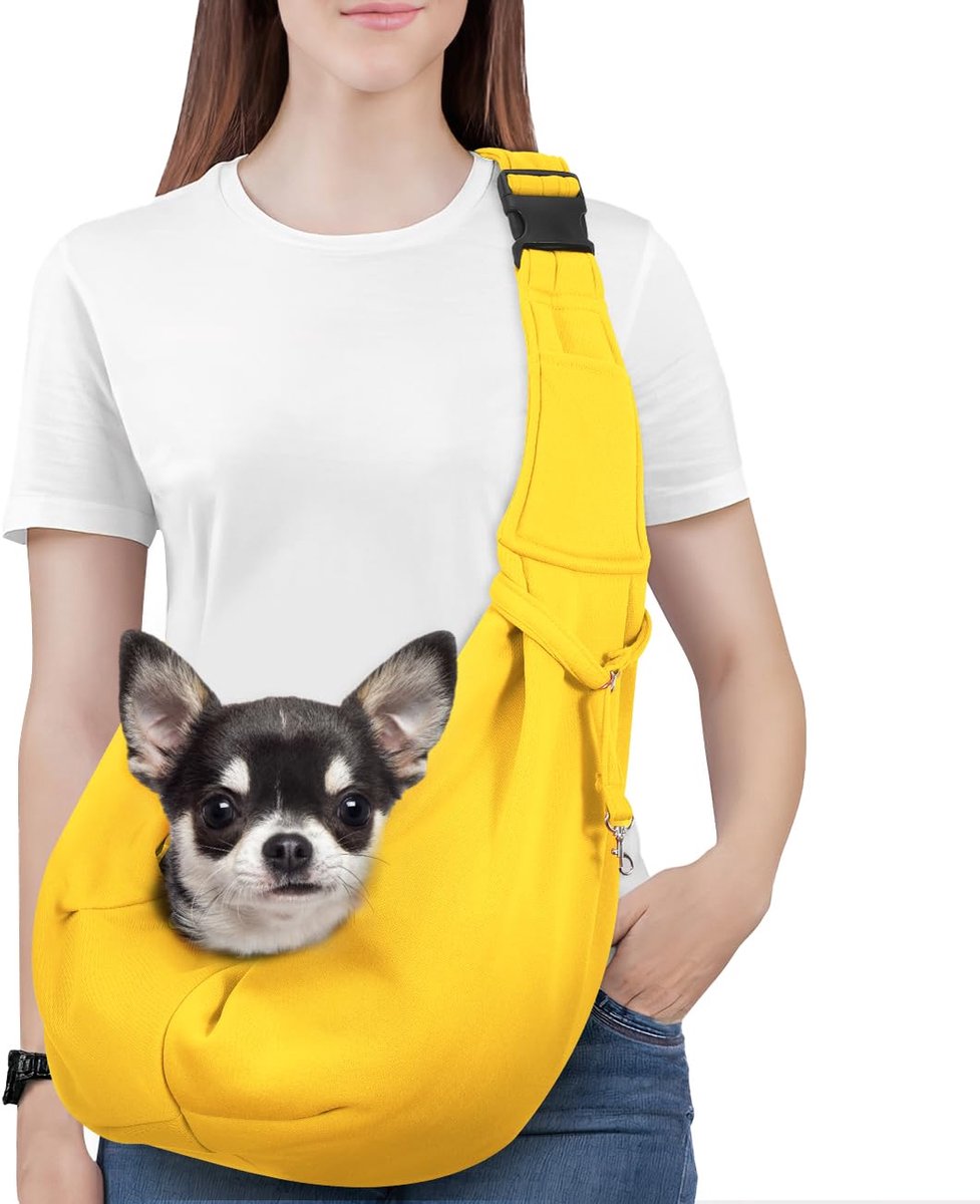 Geweo Honden Draagtas - Hondendraagzak Schoudertas - Verstelbare Draagzak voor Honden & Katten - Draagriem Schoudertas voor Kleine Honden & Katten - Max 7,5 Kg - Geel