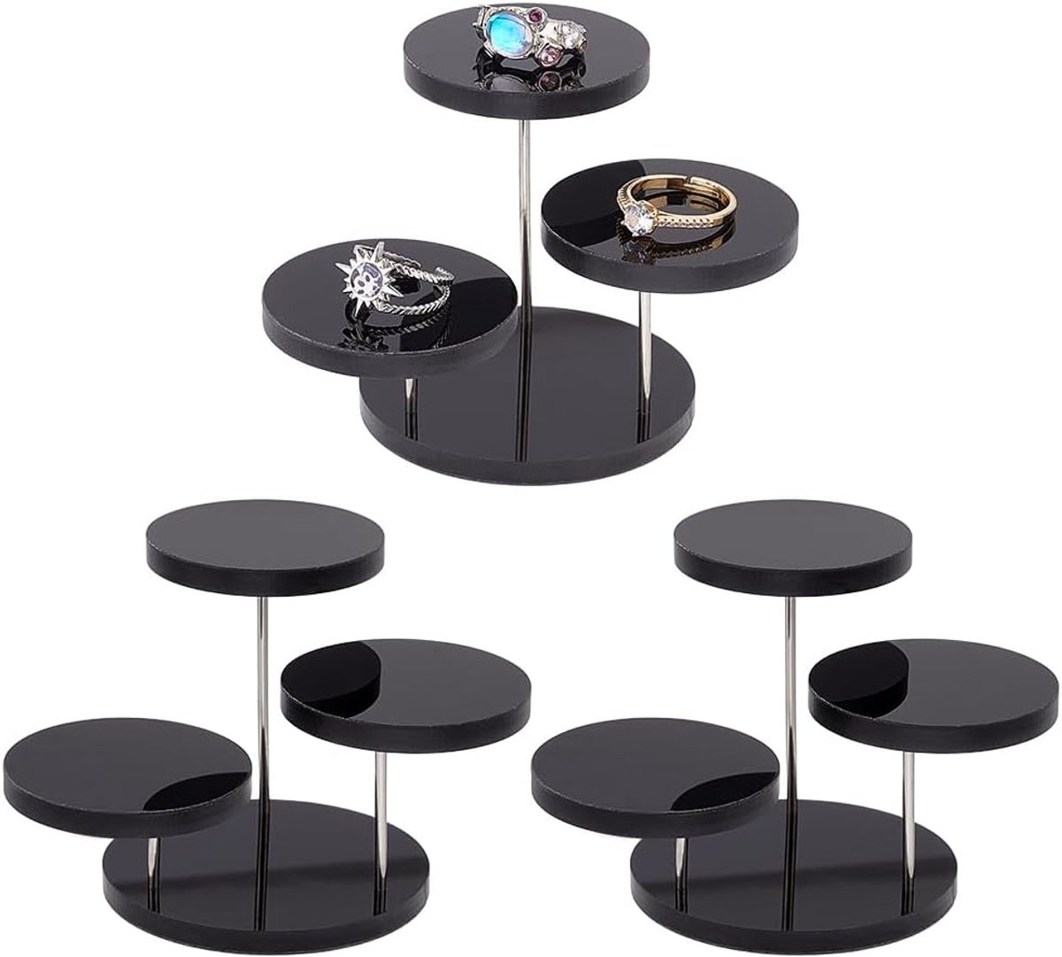 SnelShoppen - 3 Set Ronde Acryl Display Stand 4.8cm Diameter 3 Laags Zwart Acryl Draaiend Sieraad Display Stand voor Minifiguren, Cupcakes, Parfum, Ve