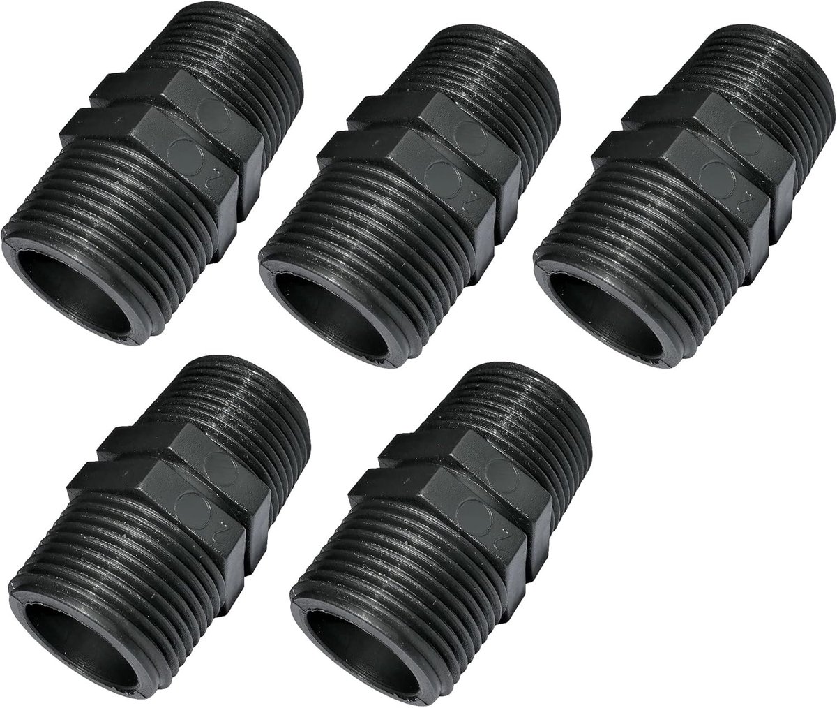 SnelShoppen - Set van 5 Plastic Nippels - Rechtstreeks Mannen/Mannen - Schroefdraad Aansluiting - 3/4"x3/4" - Dubbele Uitgang - Compressie Fittingen -