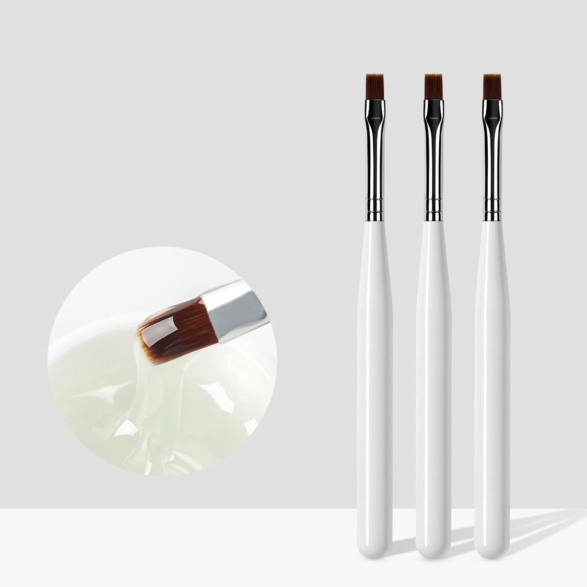 SnelShoppen - 3-delige Nail Art Pens met Nylon Platte Punt en Roestvrijstalen Steun voor UV Gel Nagelverlenging en Make-up