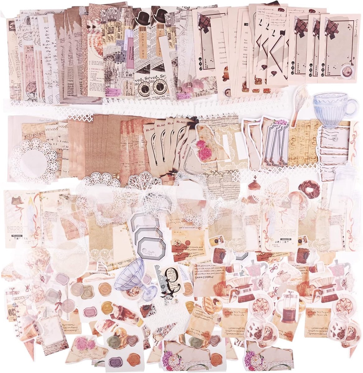 Journal Stickers, 260stuks Vintage Scrapbook Stickers Kit,decoratieve Retro Schrijf Papier Esthetisch Diy Bloem Toetje - ShopVlot