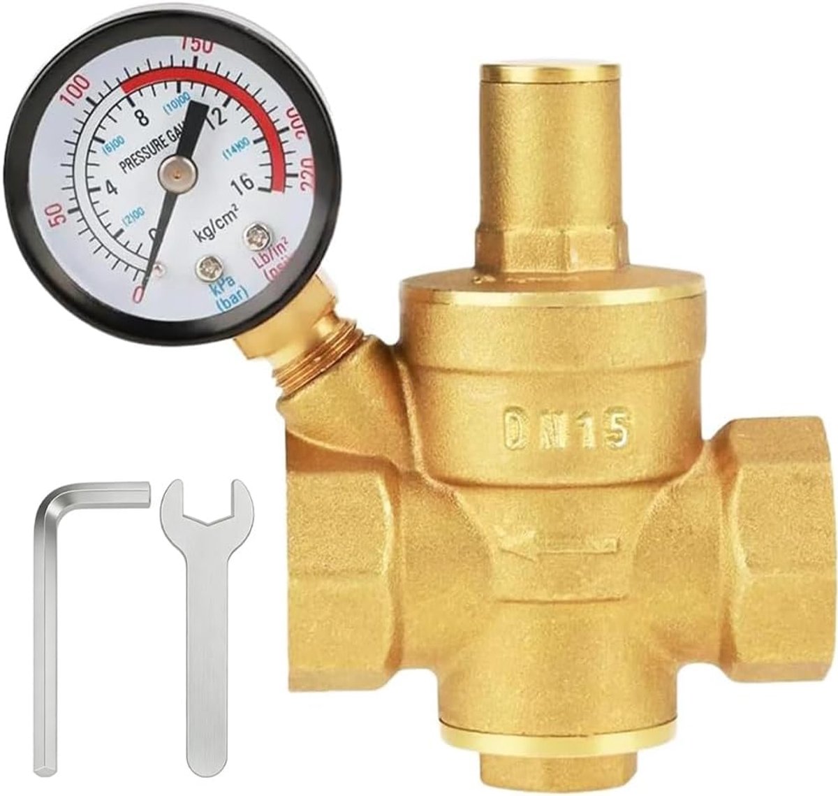 Pressure regulator water 1/2 inch DN15 with pressure gauge, adjustable water pressure regulator, made of high hardness - ShopVlot