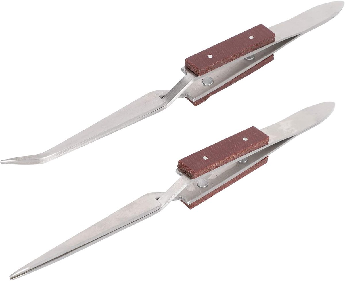 SnelShoppen - Reverse Ross Fiber Grip Set Locktangen met Metalen Handvatten, 2 Stuks, Gereedschap voor Creatieve Klussen, Hout, Recht en Gebogen Punt,