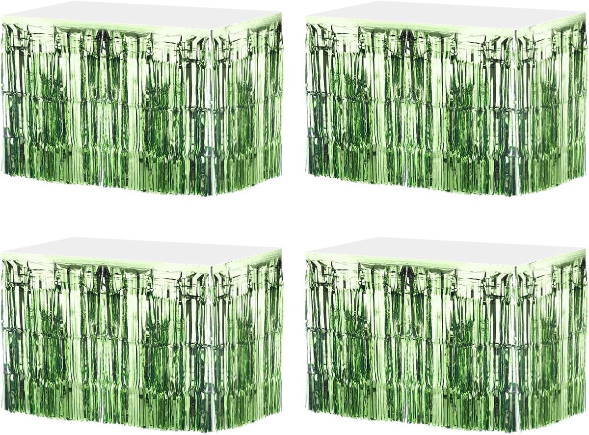 SnelShoppen - 4 stuks lichtgroene metallic lametta tafelrokken 73 x 45 cm voor rechthoekige tafels - Feestdecoratie voor bruiloften, verjaardagen, Ker