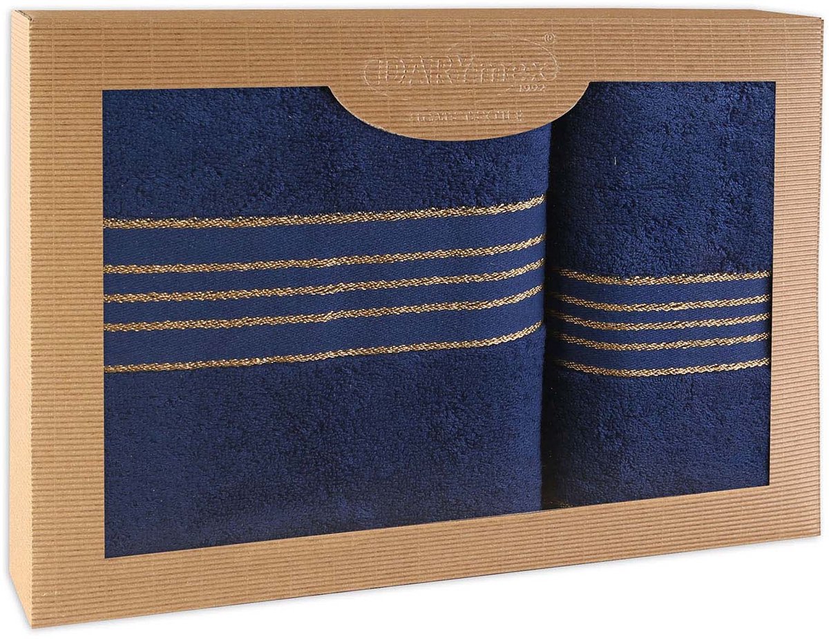 Darymex Premium - Handdoekenset - 2-delig (50x90 & 70x140) - 100% Katoen - Kleur Marineblauw in Luxe Cadeaudoos